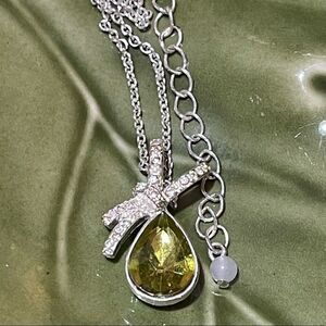 Rhinestone and Glass Citrine Stone Necklace 18”